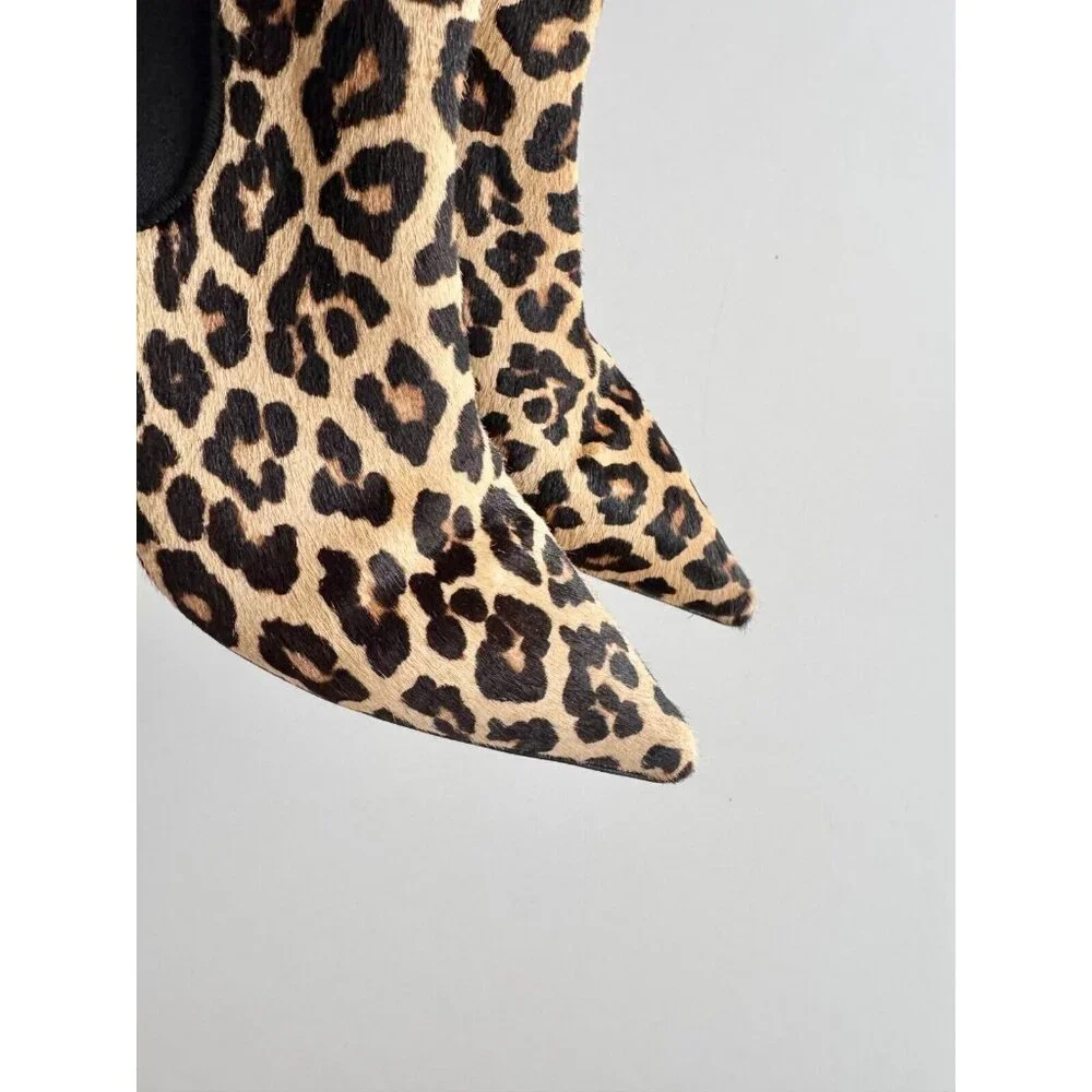 ZARA Leopard Print Calf Hair Leather Block Heel Chelsea Ankle Boots, Size 37 - Picture 4 of 15